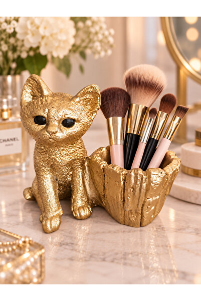 forevv Dekoratif Kedi Figürlü Saksı ve Düzenleyici – Polyester – 20 x 10 cm