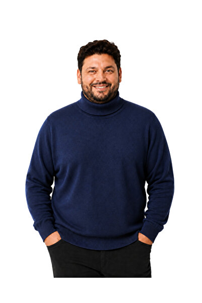 BattalModa سترة قطنية للرجال مقاس كبير بلون نيلي داكن 3XL-4XL-5XL-6XL