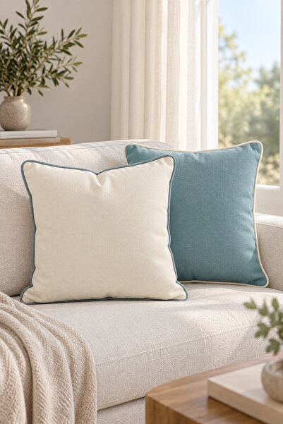 MODA CERO طقم من 2 غطاء وسادة باللون الفيروزي الكريمي مقاس 45x45 سم