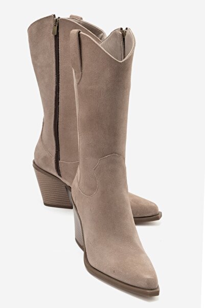 Zeynep Sıradağlı Tarben Women's Genuine Leather Boots Mink Suede