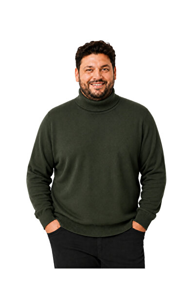 BattalModa سترة قطنية كاملة من القطن للرجال مقاس كبير باللون الكاكي 3XL-4XL-5...
