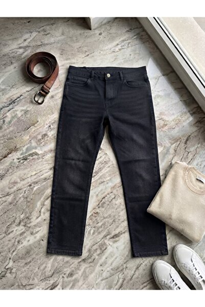 Erkek Siyah-Gri Straight Baggy Fit Pantolon