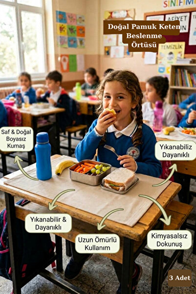 KAMİZ School Lunch Napkin Natural Cotton Linen Undyed Fabric Washable Durable...