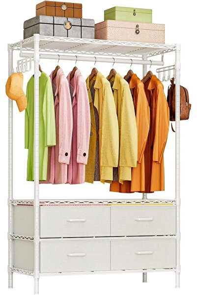 Solerconm Garment Rack,Clothing Racks with 4 Drawers Metal Clothing Rack Port...