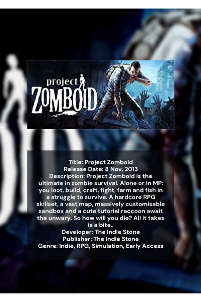 OEM Poster Infografic Proiectul Zomboid, Joc De Supravietuire, Carton 250g, A4