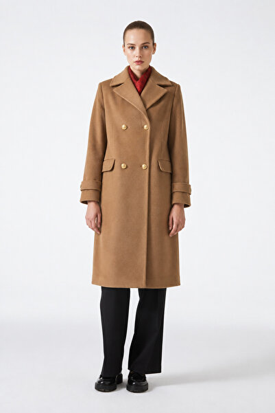 Zühre Double-Breasted Collar Long Coat Mocha 13570