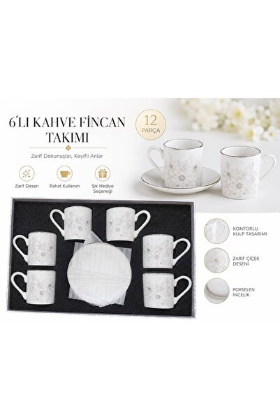 FMS FLORA 6 KİŞİLİK KAHVE FİNCAN TAKIMI | 1216 | PORSELEN | 80 ML |