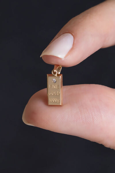Bayar Gold 14 Ayar Altın Taşlı Külçe Kolye Ucu 1,30 mm