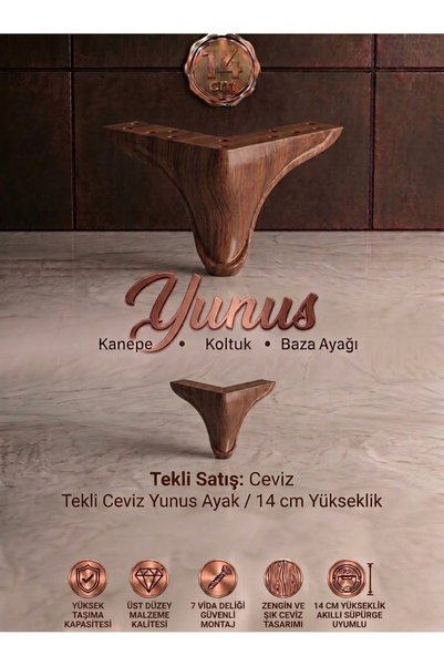 Yunus Model 14 cm Ceviz Ahşap Desenli Mobilya, Kanepe ve Baza Ayağı - Robot S...