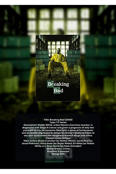 OEM Αφίσα Ινφογραφικό Breaking Bad, Σειριακό Κάλτ, Χαρτόνι Premium 250γρ, Α4