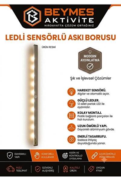 POZİTİF HIRDAVAT Beymes Ledli Dolap Askı Borusu Pilli Hareket Sensörlü 60cm (...