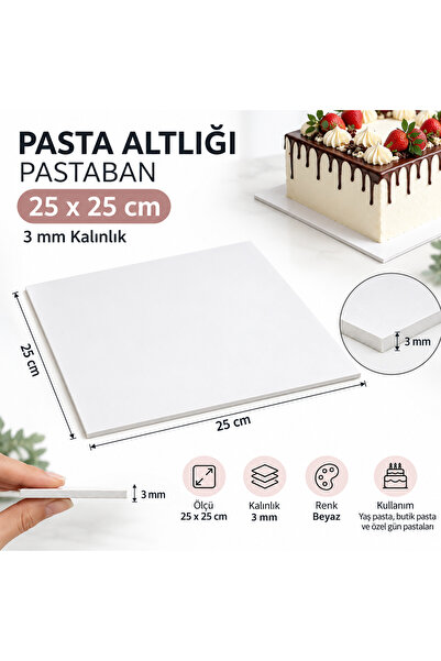 Ege Pastacılık 3 mm Kalın Pasta Altlığı Pastaban 25 x 25 cm Beyaz