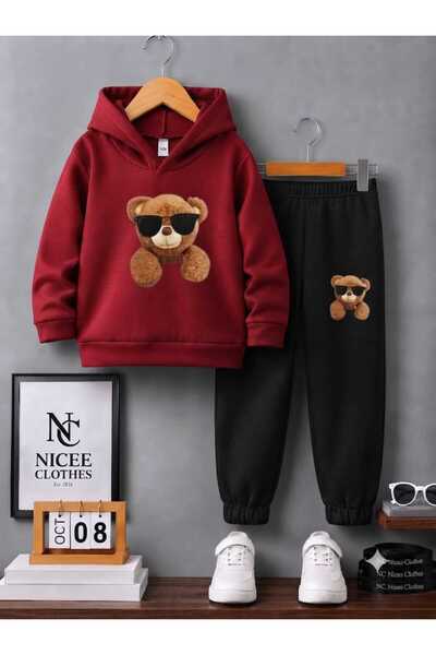NC Nicee Clothes Children's Unisex Tracksuit (Black Glasses Bear Print Winter)