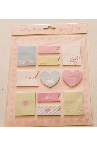 Modellino Hello Love Pembe Kartela 11 Farklı Şekil Yapışkanlı Not Kağıdı