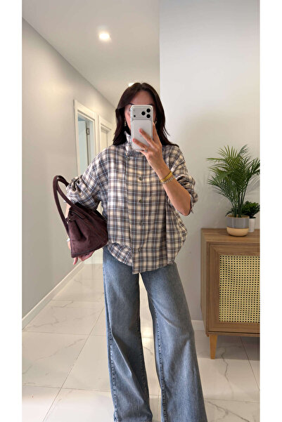 BİRCANÇİL Ganri Plaid Shirt Jacket with Snap Detail