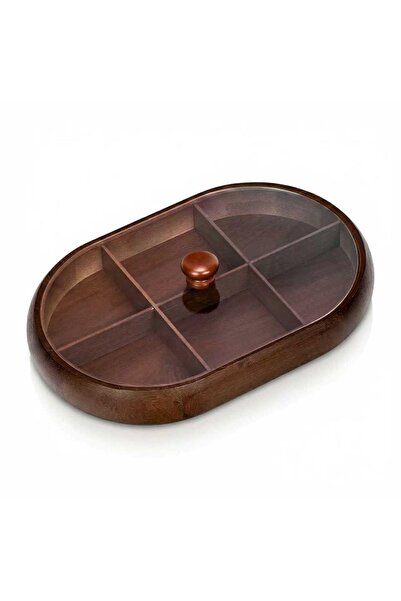MİEN Cindy Akasya Kapaklı Bölmeli Oval Çerezlik – 37 × 25 × 5 cm