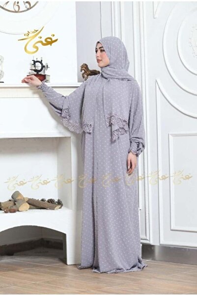 ghina hijab شرشف صلاة غنى حجاب منقط - رمادي