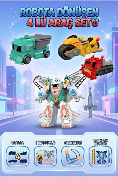 Tıfıl Toys City Transformers Series 4'ü 1 Arada Dönüşümlü Robota Dönüşen Araç...