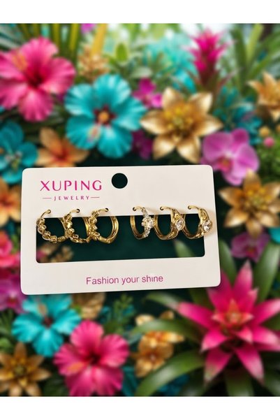 Selinus 6’Lı Gold Renk Küpe Seti