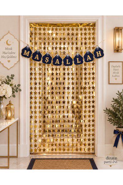Dizayn Parti Evi Maşallah Yazısı ve Gold Yıldız Arka Fon Seti – 3 Parça Kapı ...