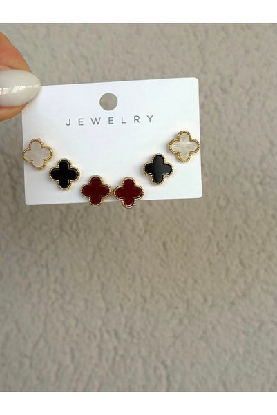 the matdesign Steel 3-Piece Clover Earring Set Cleef Model Stainless Steel Earrings