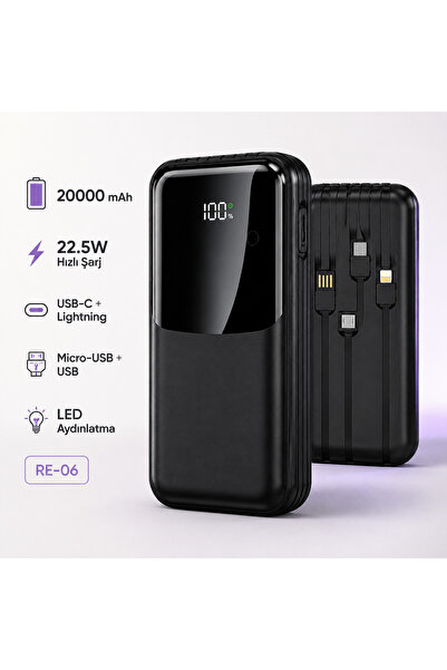 PİYATECH 20000 mAh Çift USB Çıkışlı Type-C ve Micro USB Girişli LED Göstergel...