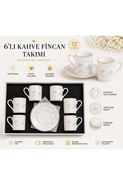 FMS FLORA 6 KİŞİLİK KAHVE FİNCAN TAKIMI | 1219 | PORSELEN | 80 ML |