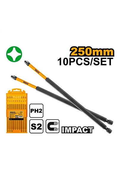 Ingco SDBIM11PH2105 10'lu Darbeli Uzun Yıldız Tornavida Ucu Seti 250mm