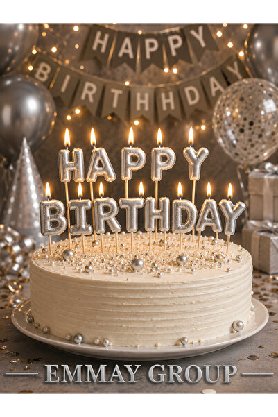 Orca Süs Silver HAPPY BIRTHDAY Doğum Günü Pasta Mumları – Gümüş Renk Doğum Gü...