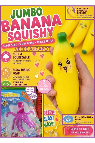 OYUNCAKSAHİLİ Squishy Muz Sukuşi Banana Ve Ahtapot 2 Ürün Birden Yavaş Yüksel...
