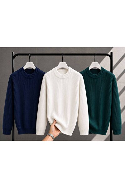 DepoExport Women's 3-Piece Crew Neck Oversize Knitwear Sweater Soft Knitted S...