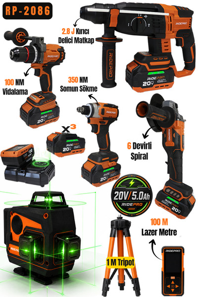 RİDEPRO 4’LÜ SET 350 NM’Lİ + 3’LÜ SET 16 YÖNLÜ LAZER VE LAZER METRE