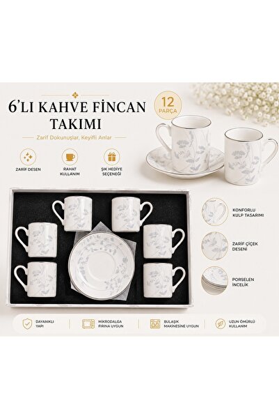 FMS FLORA 6 KİŞİLİK KAHVE FİNCAN TAKIMI | 1220 | PORSELEN | 80 ML |