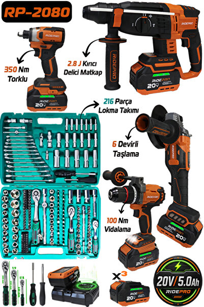 RİDEPRO 4’LÜ SET 350 NM’Lİ + 216 PARÇA PROFESYONEL LOKMA SETİ