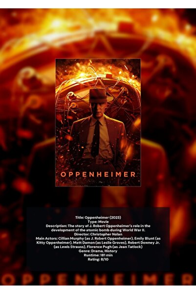 OEM Αφίσα Ινφορματογραφίας Όπενχάιμερ, Ιστορική Βιογραφική Ταινία, Χαρτόνι 25...