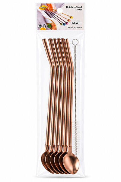 6'Lı Kaşıklı Pipet Seti - Bronz - Pipet Temizleme Fırçası