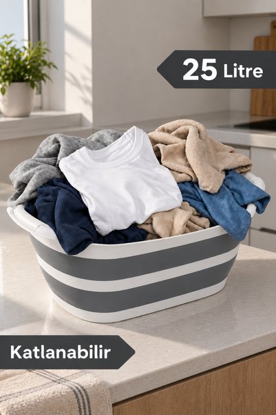 Soft Chef 25 Litre Katlanabilir Çamaşır Sepeti Akordiyon Katlanır Çamaşır Selesi