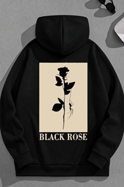 K KOZZ STYLE Unisex 3 Thread Cotton Black Blackrose Print Loose Fit Sweatshir...