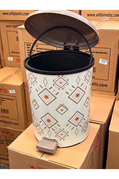 LeesHome Desenli Pedallı Çöp Kovası: 20 Litre krem