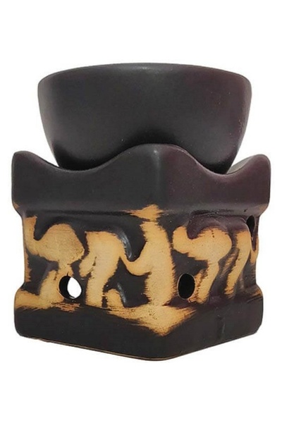 LCA Vas ceramic ulei aromaterapie elefant negru-crem 8x6.5cm mic 1buc