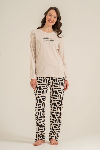 Pierre Cardin Costum de pijama pentru femei Better Than Yesterday, crem, cu m...