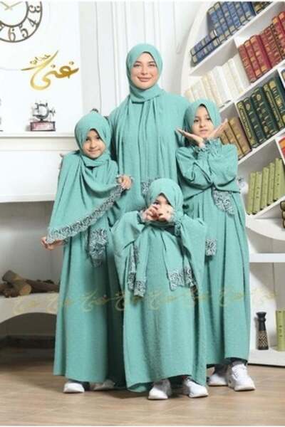 ghina hijab شرشف صلاة غنى حجاب منقط للأطفال 3-5 سنوات - أخضر