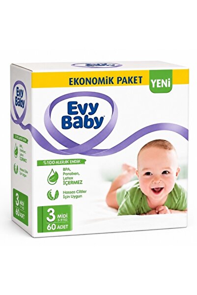 Evy Baby Baby Diapers Size 3 5-9 kg Midi 60 Pieces Super Economical Pk