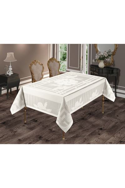 Jakarlı Su Geçirmez Krem Masa Örtüsü 160x220