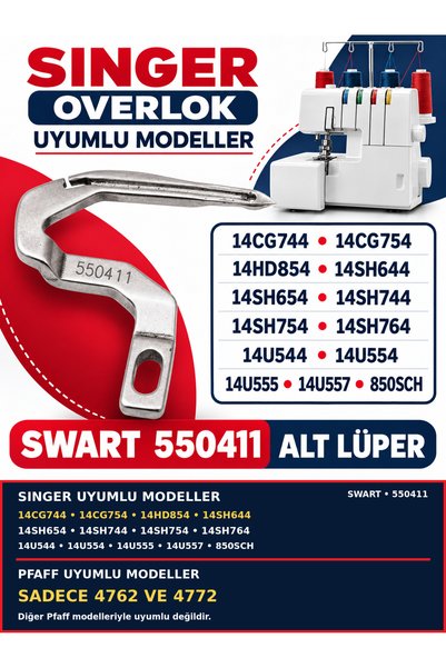 Swart Singer ev tipi overlok makinesi 14SH654 14SH754 14CG754 Pfaff 4762 4772...