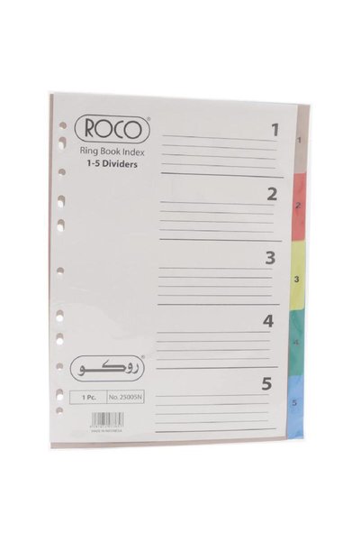 Roco فواصل وملحقات الترقيم، فاصل أرقام، A4، 5/1 علامات تبويب، علامات تبويب مرقمة، ألوان متنوعة، بلاستيك PP