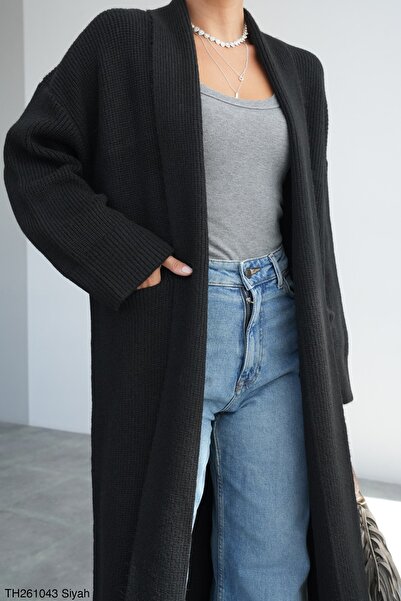 Miss Beyoğlu Women's Shawl Collar Long Knitwear Cardigan (Standard Size)