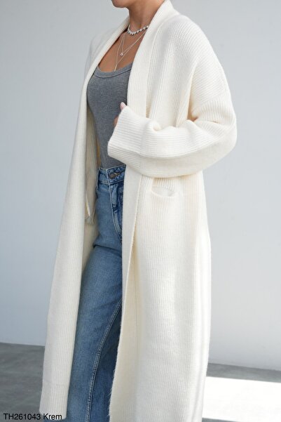 Miss Beyoğlu Women's Shawl Collar Long Knitwear Cardigan (Standard Size)