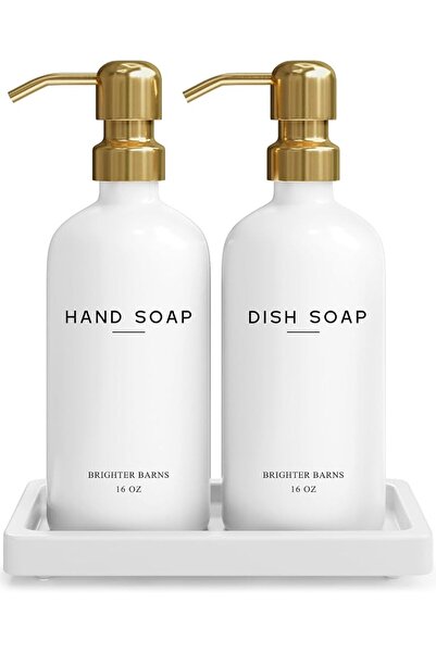 Brighter Barns Luxury Glass Hand and Dish Soap Dispenser Set - Kitchen Soap D...