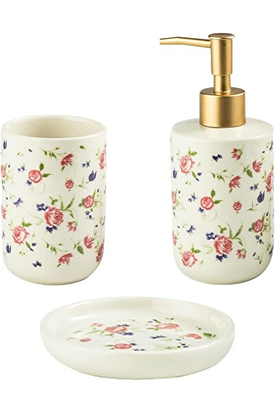 KASTWAVE Bathroom Accessories Set, 3 Pcs Rose White Ceramic Bathroom Accessor...
